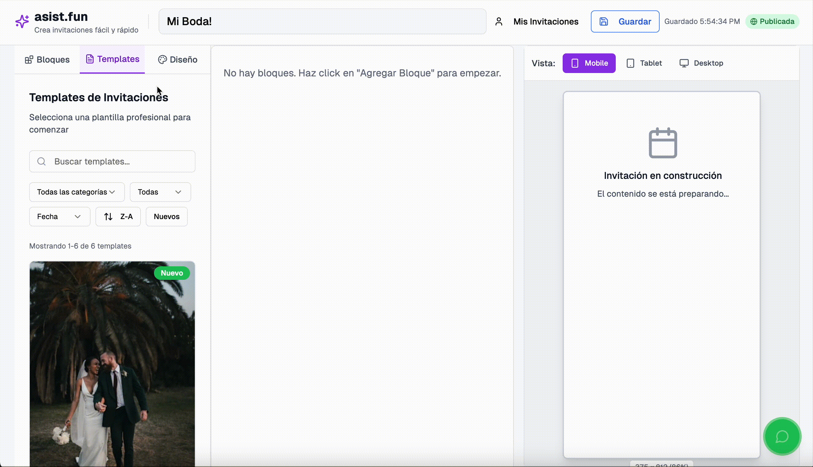 Demo de creación de invitaciones en 3 pasos
